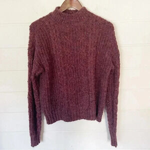 EUC Knox Rose Red Speckled Cable Knit High Crew Neck Relaxed Fit Sweater Small